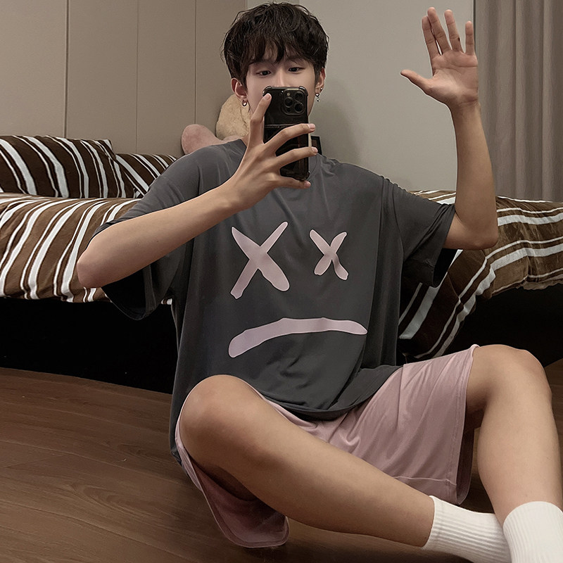 男士睡衣夏季莫代尔短袖短裤薄卡通青少年初高中生男款家居服套装