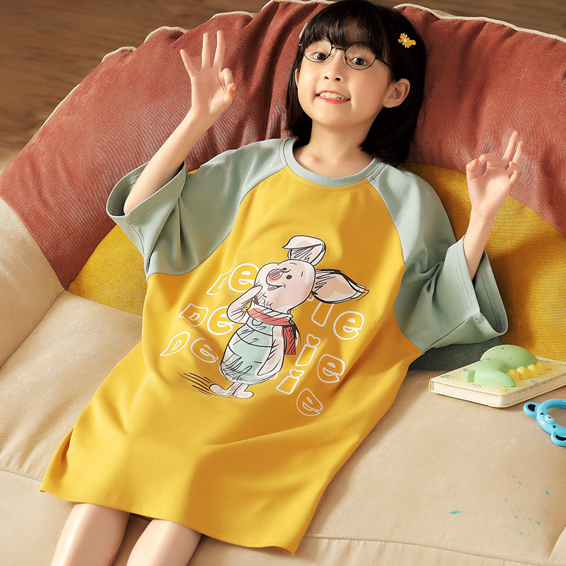 胖童睡衣夏季薄款女孩连衣裙加肥加大睡裙中大童胖学生短袖可爱萌