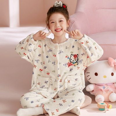 珊瑚绒睡衣女童冬季加绒加厚保暖