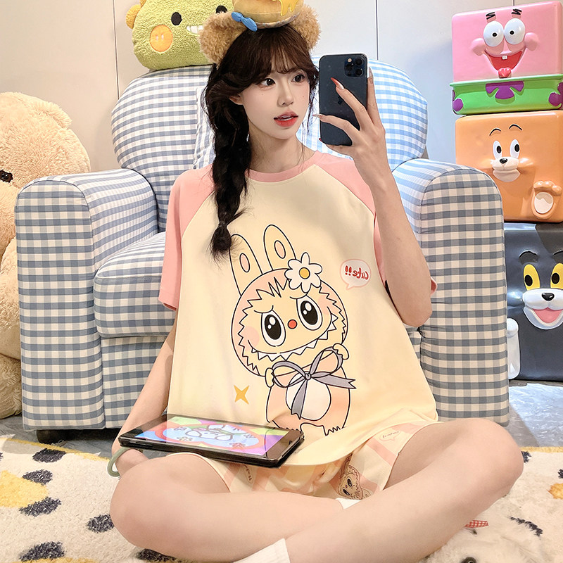 短袖短裤睡衣女款夏季可爱甜妹套装拉布布2026新款少女纯棉家居服