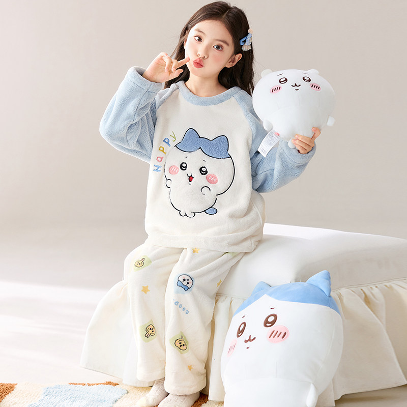 儿童睡衣女童冬珊瑚绒薄绒家居服