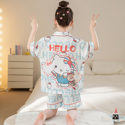 冰丝睡衣女童hellokitty夏季短袖