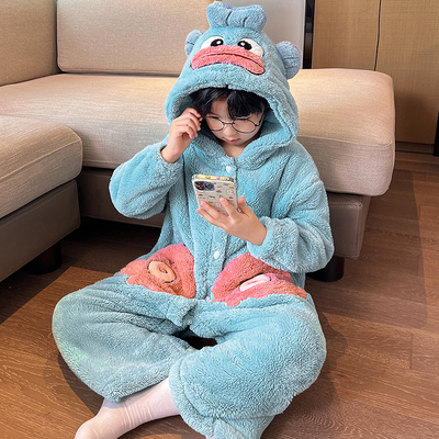 男童睡衣冬加厚连体衣丑鱼家居服
