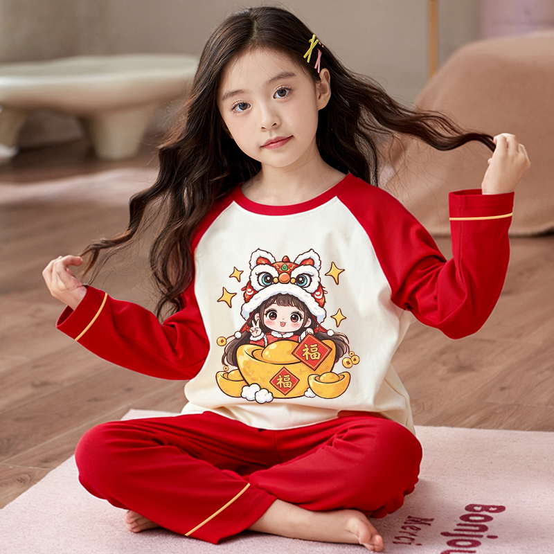 红色睡衣初中生女孩2026马年衣服