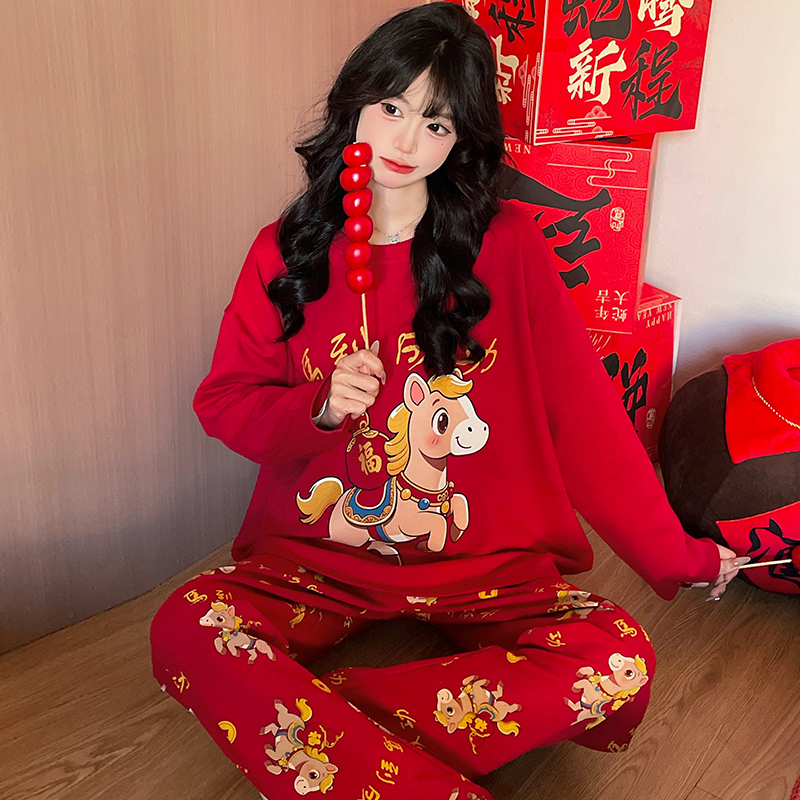 纯棉睡衣女款2026本命年马年衣服