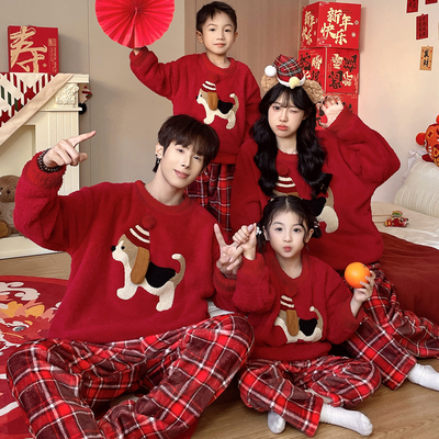 圣诞节半边绒睡衣女可外穿冬2026