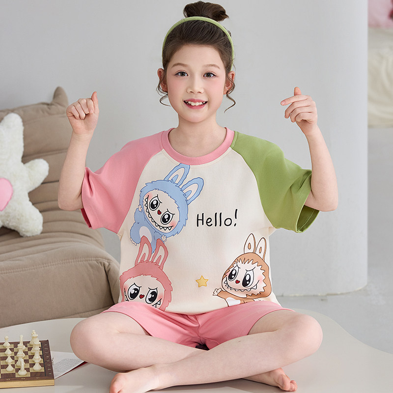 儿童纯棉睡衣女童2026新款夏装夏季短袖短裤薄款家居服套装童装女