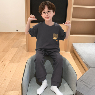 童装男童短袖长裤睡衣纯全棉夏季装2023新款中大儿童衣服男孩套装