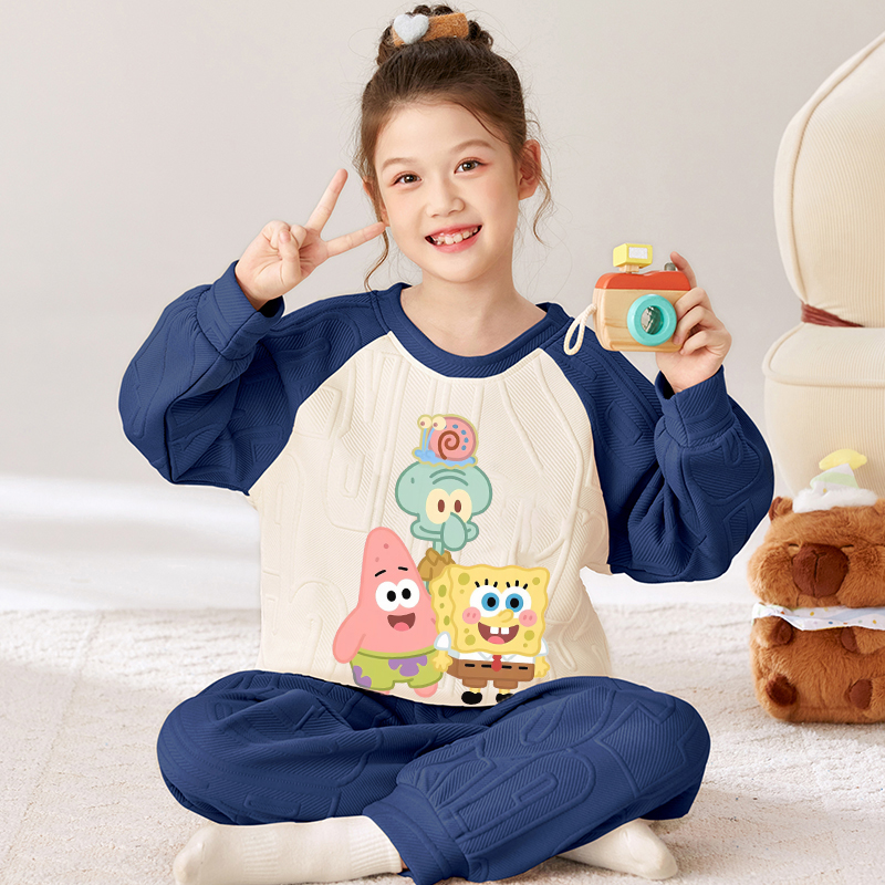 海绵宝宝睡衣女童空气棉2025超火