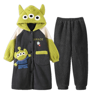 冬季儿童睡袍珊瑚绒加厚款冬装卡通三眼仔新款法兰绒浴袍男童睡衣