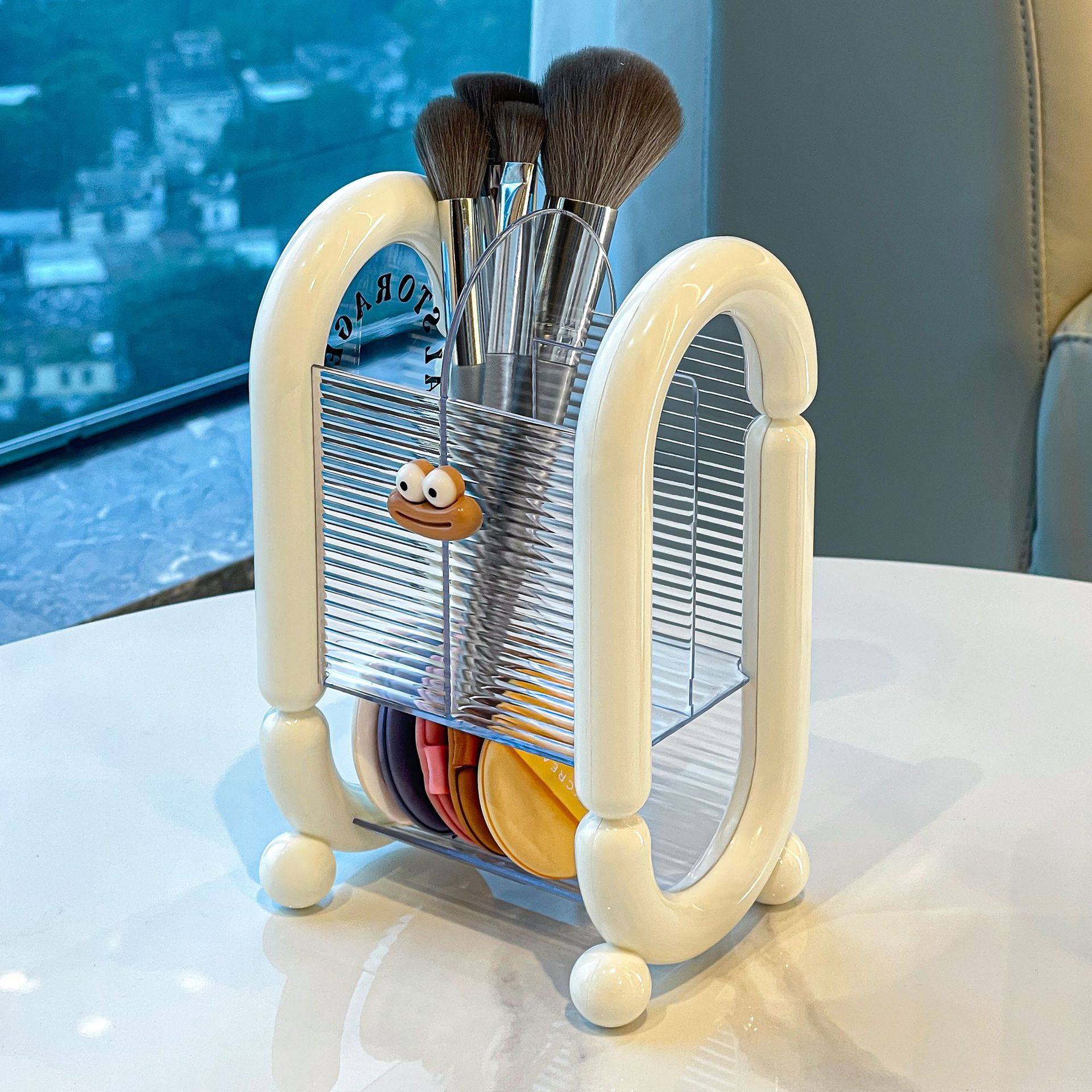 桌面化妆品收纳盒梳妆台分格大容量置物架高级感化妆刷收纳桶