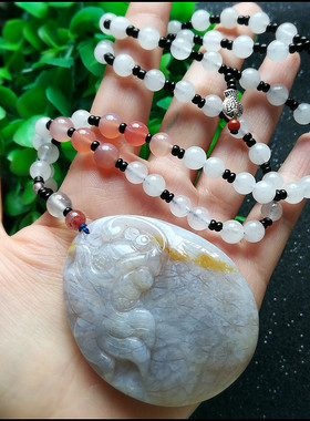 天然冰种挂坠水晶毛衣链珊瑚石