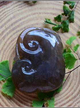 精品特惠 天然珊瑚玉黑冰吊坠雕件 玉化果冻料棕冰珊瑚玉吊坠