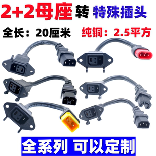 适用新国标2+2母座转换成小刀雅迪台铃新日金箭绿源充电器插头线