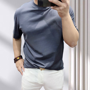 弹力天丝棉修身圆领男士短袖T恤丝光棉高级感冰丝休闲青年打底衫