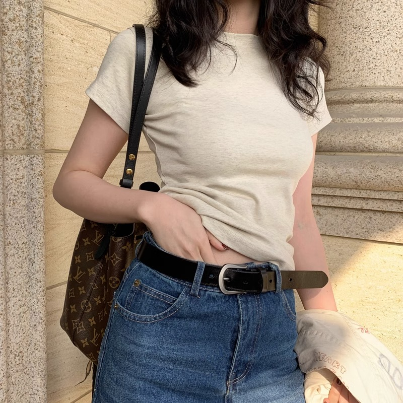 甜辣妹正肩纯棉短袖t恤女ins夏季