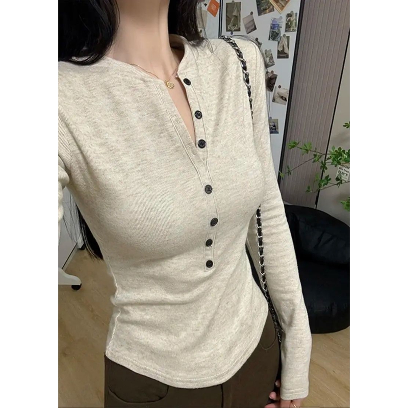 辣妹显瘦心机半开领长袖t恤女秋