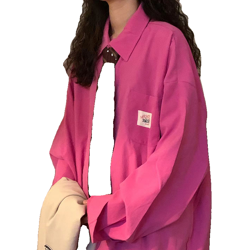 美式复古长袖衬衫女春秋冬新款外搭外套上衣学院风翻领Polo衬衣