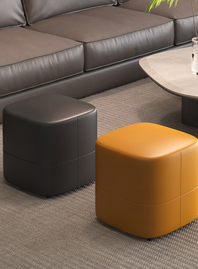 极简换鞋凳超纤纳帕皮沙发凳皮墩凳小凳子方凳家用梳妆凳脚踏矮凳
