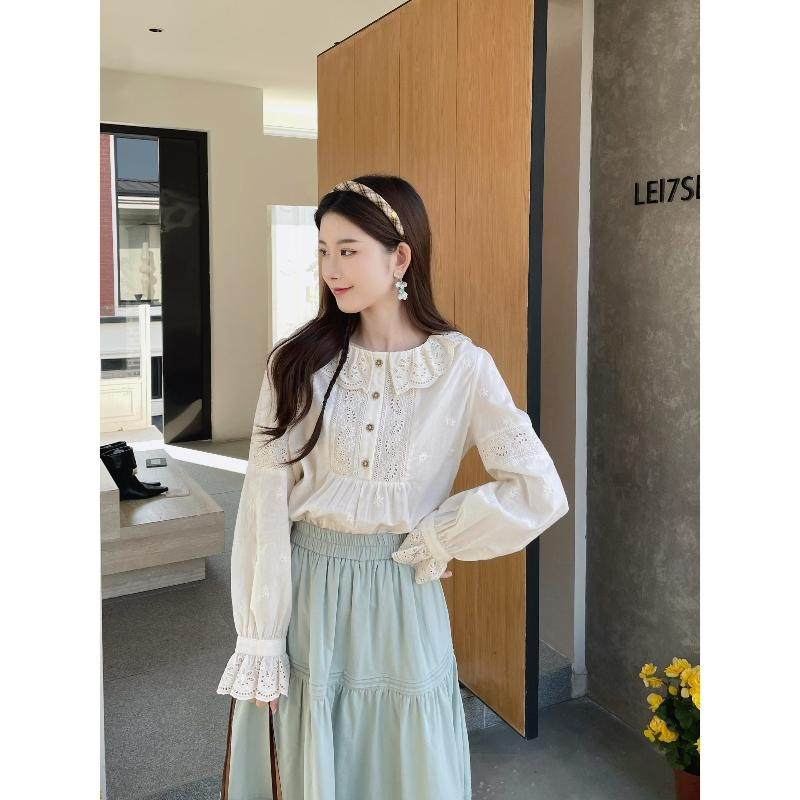 MOBAI默白【糯米丸】蕾丝绣花圆领衬衫女设计感小众娃娃衫上衣春,女装/女士精品,衬衫,淘宝优惠券,粉丝福利购,淘宝优惠卷