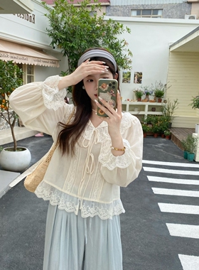 MOBAI自制【呼吸】法式清透感蕾丝系带衬衫女长袖设计感轻薄上衣