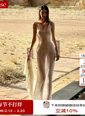 现货Tension Archive马海毛蕾丝点形针织礼服连衣裙丝带款deesse