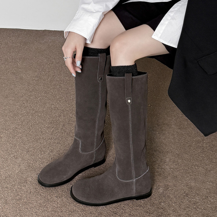 1.5cm长筒靴子秋冬超火绝美巨好看的气质高筒不过膝平底骑士棕色