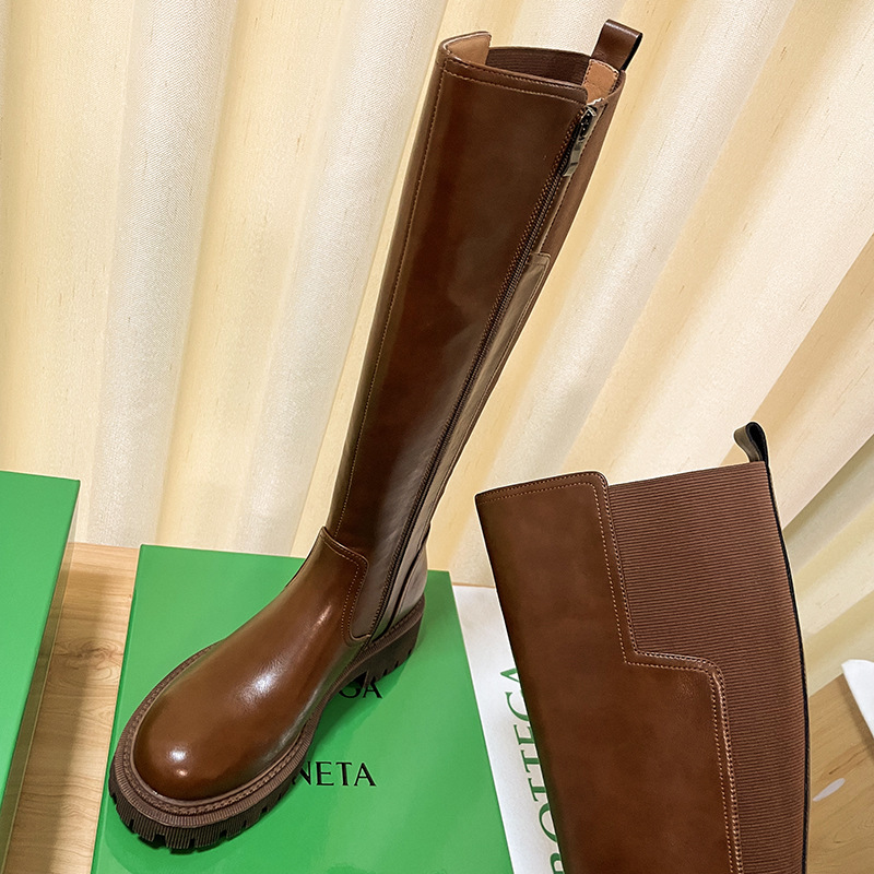 不过膝长筒靴女厚底棕色长靴女