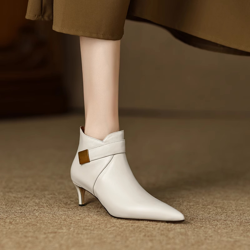 法式小短靴及踝靴女复古简约细跟尖头侧拉链小跟靴优雅气质时装靴