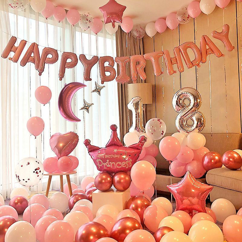 生日快乐派对气球男女孩场景布置用品背景墙气球网红18岁装饰