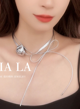 夏拉防皮甜美蝴蝶结花朵项链