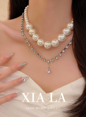 串珠项链叠戴水钻吊坠颈链时尚