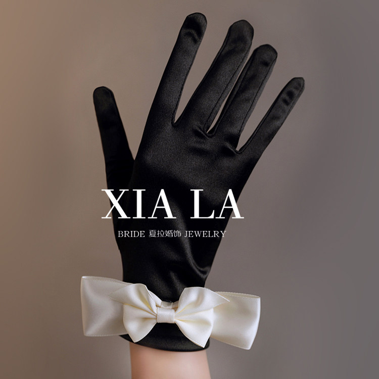 SHALA의 오리지널 수제 달콤한 입체 활 새틴 신부 장갑 프랑스 복고풍 웨딩 핸드 액세서리