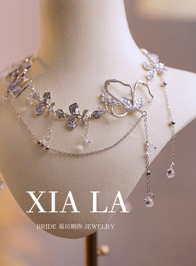 夏拉精致百搭镂空金属花瓣水晶流苏项链新娘颈链民族古风异域额饰