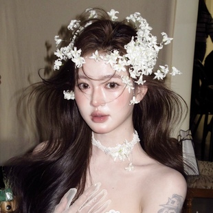 新款小碎花新娘头饰婚纱发饰影楼新娘跟妆订婚领证外景造型饰品