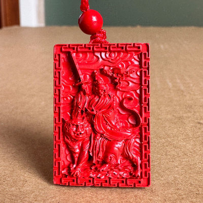 正宗帝王红朱砂赵公明财神吊坠骑虎将军金鞭黑虎赵元帅张天师挂件