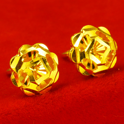 黄金耳环9999足金耳钉女圆形真金饰品纯金首饰送老婆生日礼物