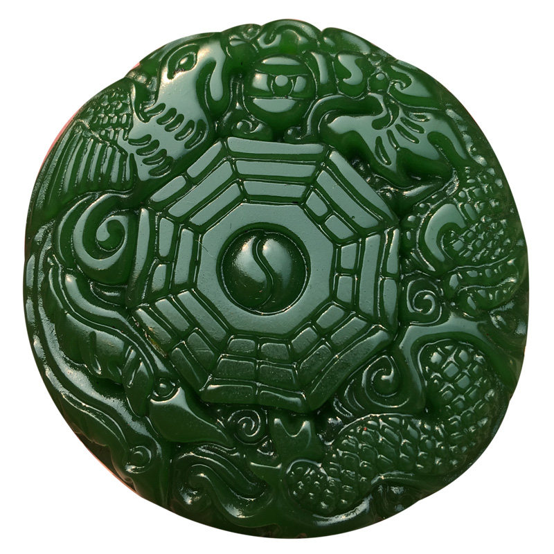 和田碧玉玉八卦玉佩吊坠护身菠菜绿龙凤牌项链挂件项坠/吊坠