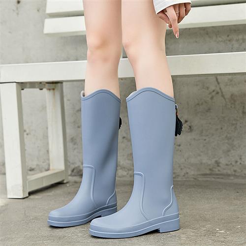 陈新英伦女高筒雨鞋时尚四季防水胶鞋长筒加绒保暖厨房防滑中筒水