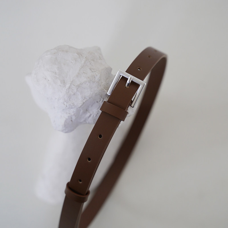 小众头层牛皮银方扣女腰带皮带