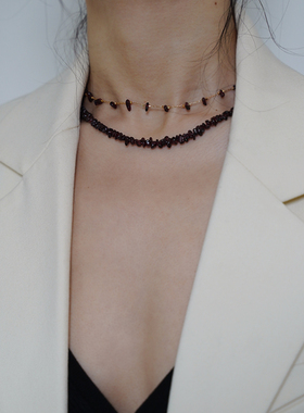 PANLULUPAN小众设计女士石榴石镀金项链简约时髦锁骨链百搭大方