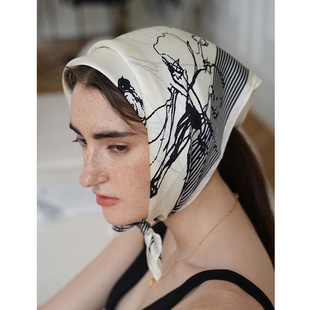 PANLULUPAN小众女百搭条纹真丝桑蚕丝丝巾OL装 饰围巾小方巾法式