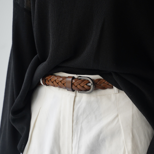 PANLULUPAN小众设计复古编织头层牛皮腰带百搭个性 植鞣文艺圆扣