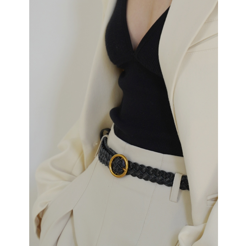 编织头层牛皮轻奢复古腰带皮带