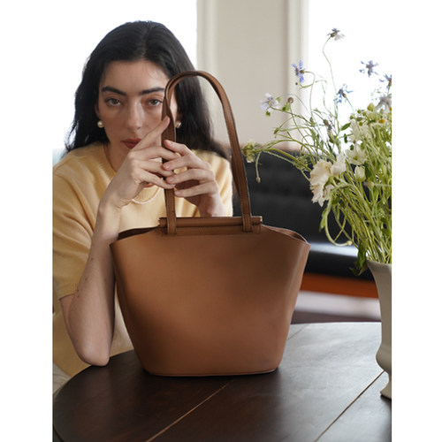 panlulupan真皮复古水桶托特包