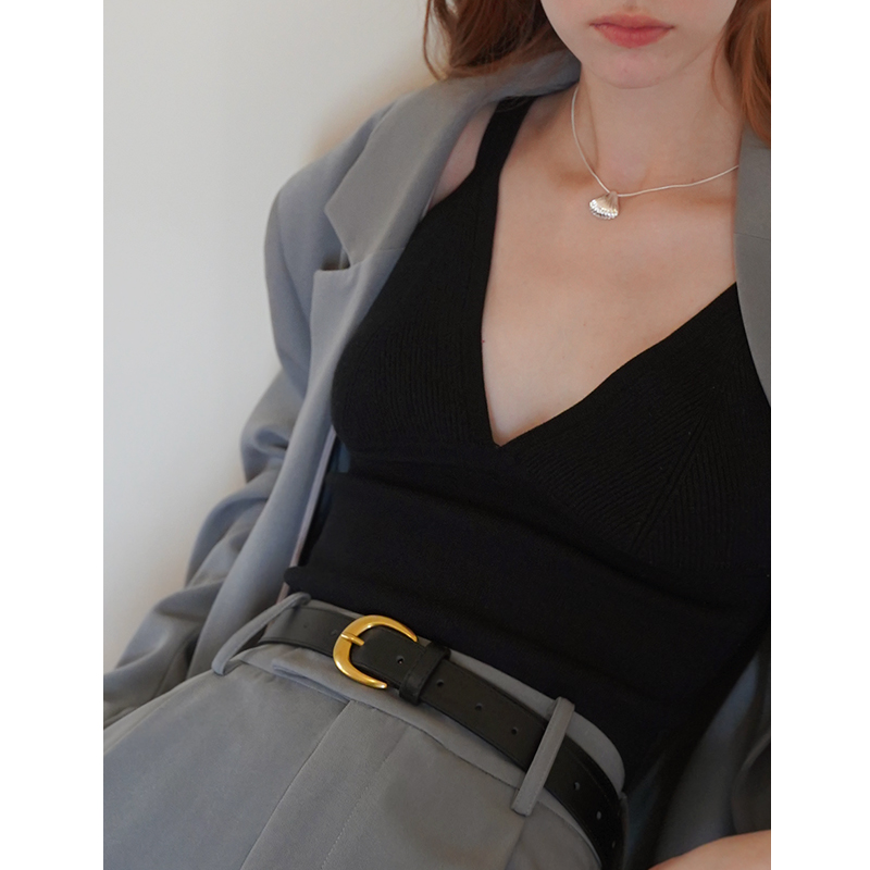 PANLULUPAN小众原创设计头层牛皮纯色鎏金扣女士简约百搭腰带皮带