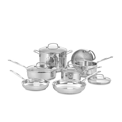 美国代购Cuisinart 11-Piece Cookware Set 7件套不锈钢锅具套装