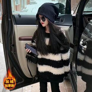 DULAN女童加绒加厚保暖毛毛衣秋冬新款韩系中大儿童圆领套头卫衣