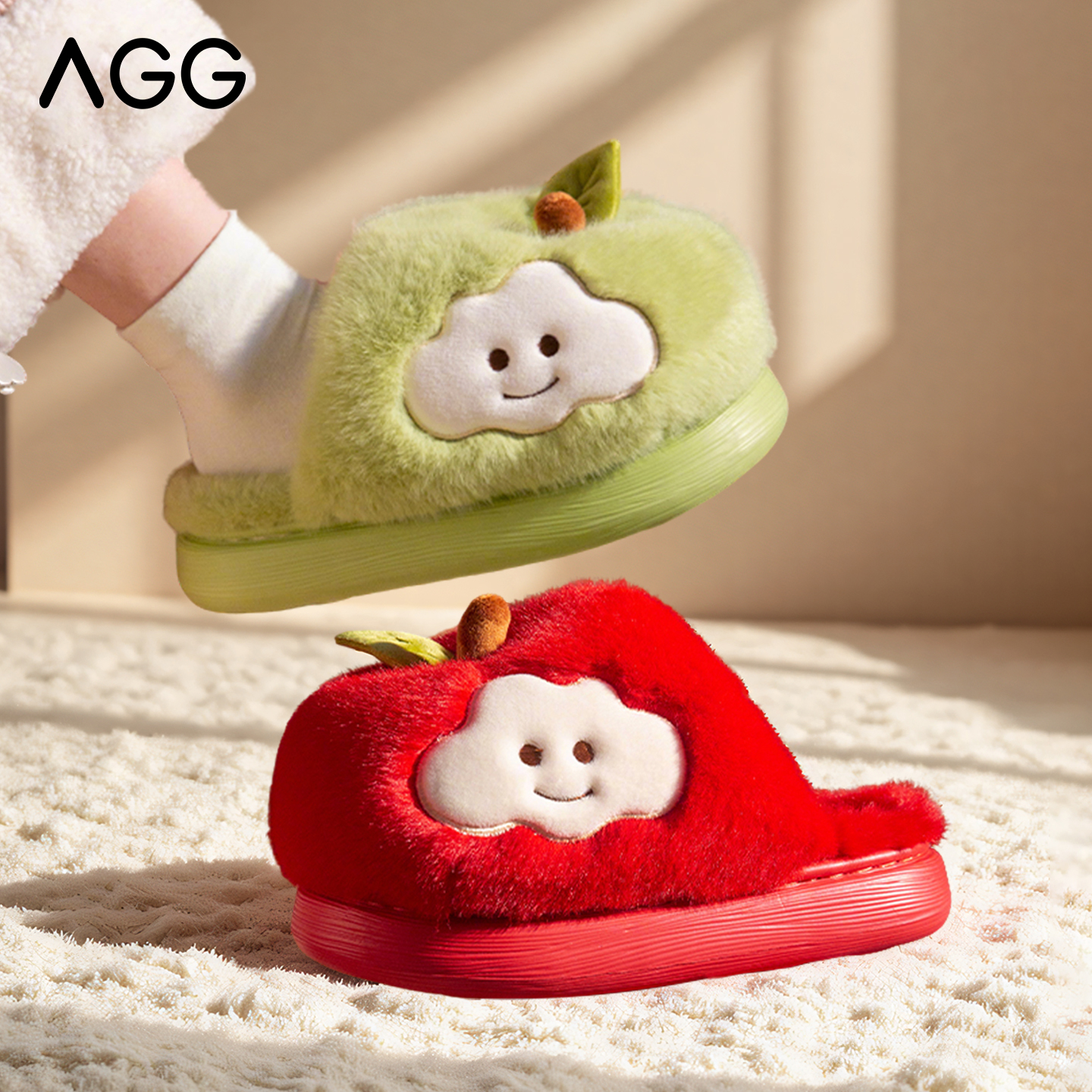 AGG苹果棉拖鞋女秋冬季厚底防滑