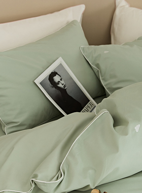 无印良品100Sins风云朵刺绣纯棉磨毛四件套全棉包边被套床品套件